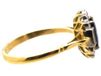 18ct Gold Sapphire & Diamond Oval Cluster Ring with Baguette Diamonds on Either Side