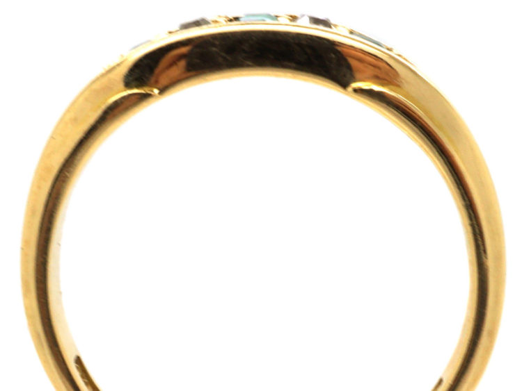 Edwardian 18ct Gold, Emerald & Diamond Five Stone Ring