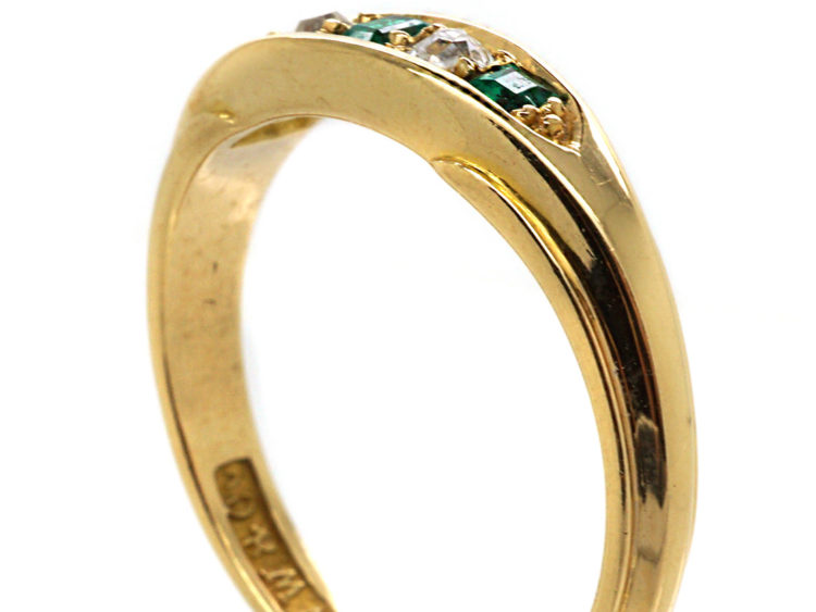 Edwardian 18ct Gold, Emerald & Diamond Five Stone Ring