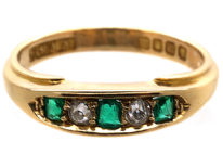 Edwardian 18ct Gold, Emerald & Diamond Five Stone Ring