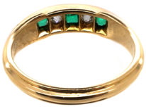 Edwardian 18ct Gold, Emerald & Diamond Five Stone Ring