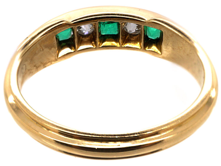 Edwardian 18ct Gold, Emerald & Diamond Five Stone Ring