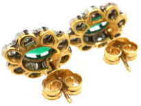18ct White & Yellow Gold, Emerald & Diamond Oval Cluster Earrings