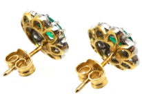 18ct White & Yellow Gold, Emerald & Diamond Oval Cluster Earrings