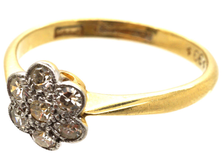 Edwardian 18ct Gold & Platinum, Diamond Daisy Ring