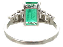 Art Deco 18ct White Gold, Emerald & Diamond Step Cut Ring
