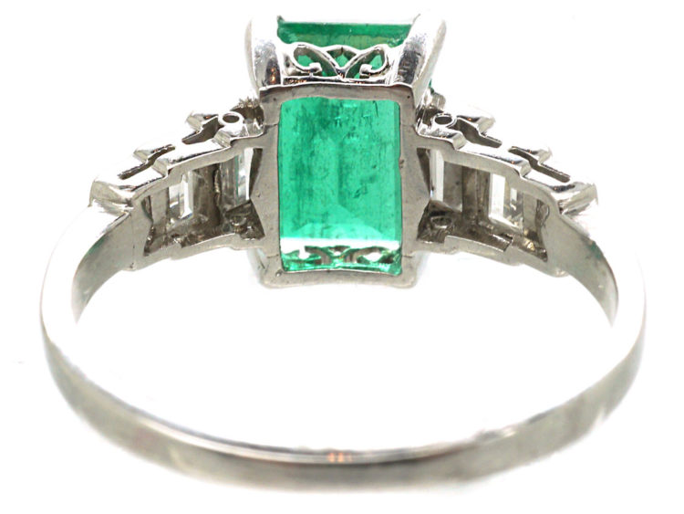 Art Deco 18ct White Gold, Emerald & Diamond Step Cut Ring
