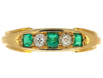 Edwardian 18ct Gold, Emerald & Diamond Five Stone Ring