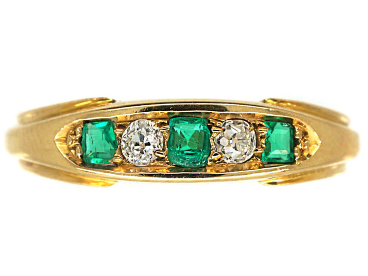 Edwardian 18ct Gold, Emerald & Diamond Five Stone Ring