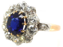 Edwardian 18ct Gold, Sapphire & Diamond Oval Cluster Ring