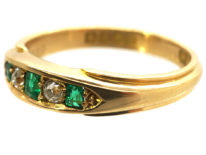 Edwardian 18ct Gold, Emerald & Diamond Five Stone Ring