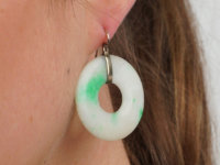 Art Deco Natural Jade & Gold Round Earrings