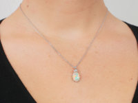 Edwardian 18ct White Gold, Opal & Diamond Pendant on 18ct White Gold Chain