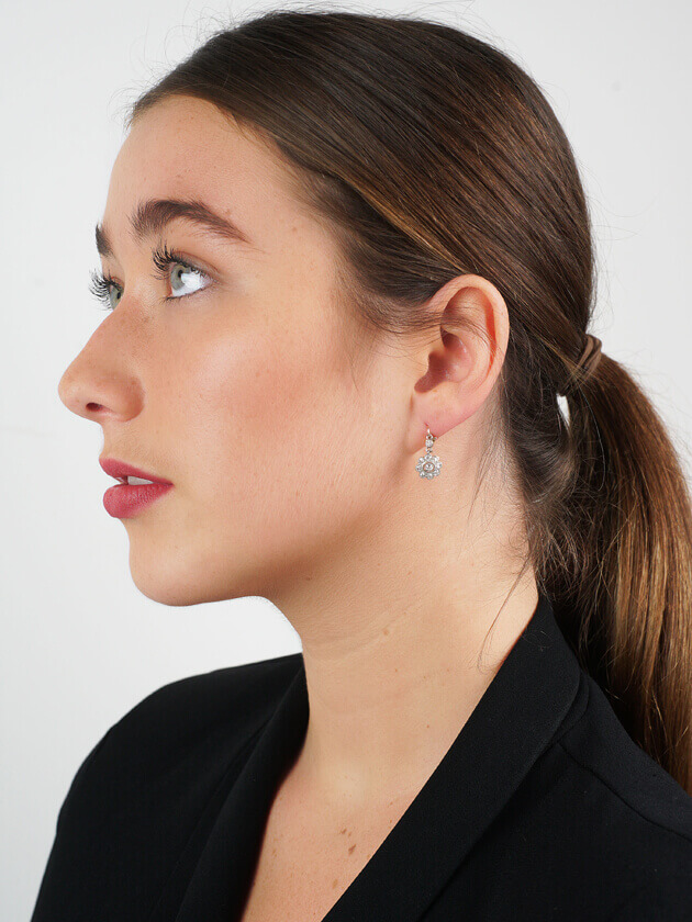 Edwardian 18ct Gold & Platinum Diamond Cluster Drop Earrings