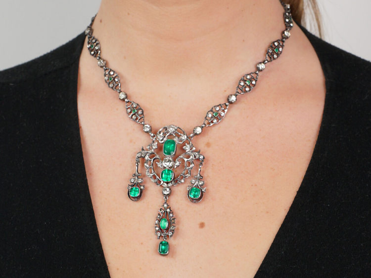 Edwardian Silver & Green & White Paste Necklace
