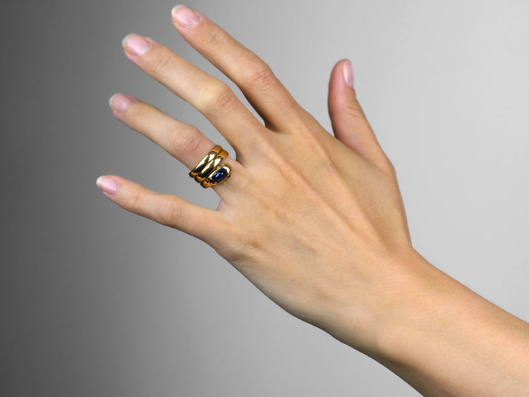 Victorian 18ct Gold Snake Ring set with a Cabochon Sapphire