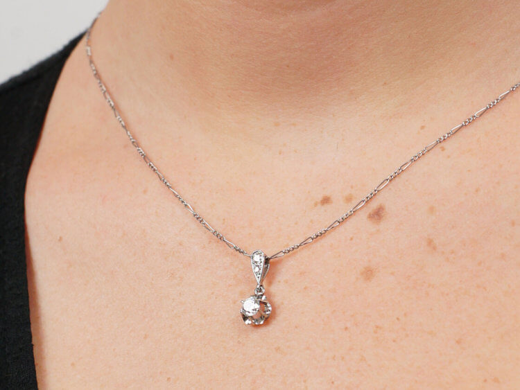 Art Deco Platinum & Diamond Pendant on Platinum Chain