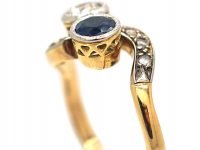 Edwardian 18ct Gold & Platinum, Sapphire & Diamond Crossover Ring