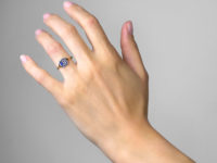 Edwardian 18ct Gold, Platinum, Blue Enamel & Rose Diamond Ring with Initial D
