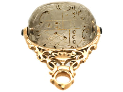 Georgian 18ct Gold Triple Sided Rock Crystal Seal with Carved Crest Intaglios