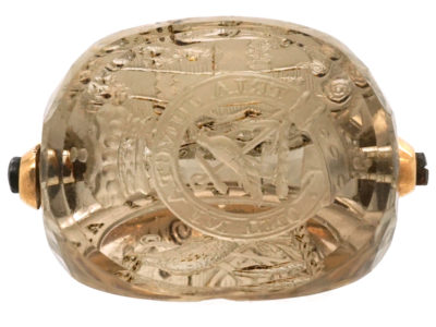 Georgian 18ct Gold Triple Sided Rock Crystal Seal with Carved Crest Intaglios