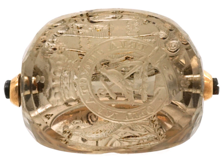Georgian 18ct Gold Triple Sided Rock Crystal Seal with Carved Crest Intaglios