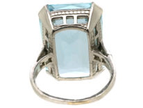 Large 18ct White Gold Rectangular Aquamarine Ring
