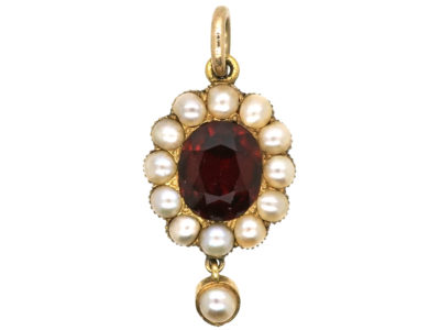 Victorian 15ct Gold Garnet & Natural Split Pearl Pendant