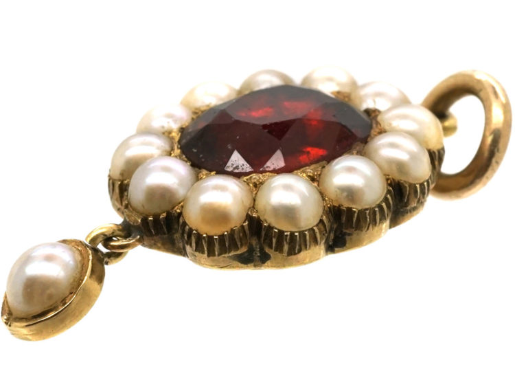 Victorian 15ct Gold Garnet & Natural Split Pearl Pendant