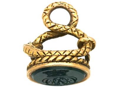 Georgian 18ct Gold Bloodstone Seal with Crown & Monogram Intaglio
