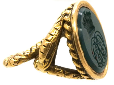Georgian 18ct Gold Bloodstone Seal with Crown & Monogram Intaglio