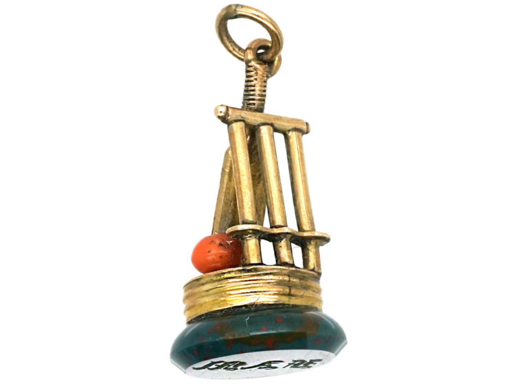 Victorian 15ct Gold Cricket Seal with Bloodstone Base