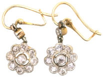 Edwardian 18ct Gold & Platinum Diamond Cluster Drop Earrings