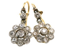 Edwardian 18ct Gold & Platinum Diamond Cluster Drop Earrings