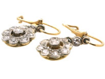 Edwardian 18ct Gold & Platinum Diamond Cluster Drop Earrings
