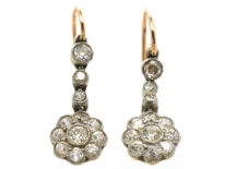 Edwardian 18ct Gold & Platinum Diamond Cluster Drop Earrings