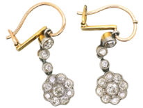 Edwardian 18ct Gold & Platinum Diamond Cluster Drop Earrings