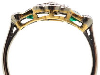 Art Deco Platinum, Diamond Cluster Ring With Diamond & Emerald Shoulders