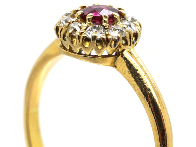 Edwardian 18ct Gold, Ruby & Diamond Cluster Ring