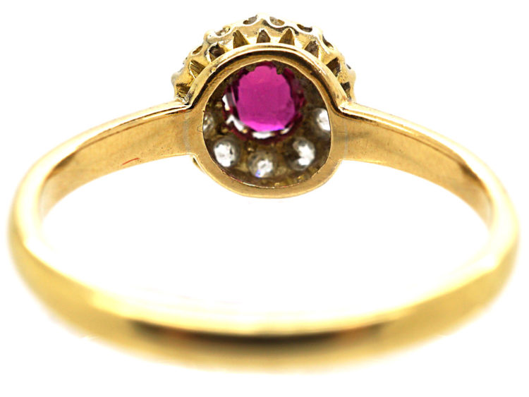 Edwardian 18ct Gold, Ruby & Diamond Cluster Ring
