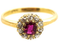 Edwardian 18ct Gold, Ruby & Diamond Cluster Ring