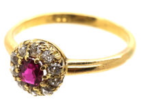 Edwardian 18ct Gold, Ruby & Diamond Cluster Ring