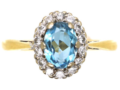18ct Gold Aquamarine & Diamond Oval Cluster Ring
