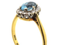 18ct Gold Aquamarine & Diamond Oval Cluster Ring