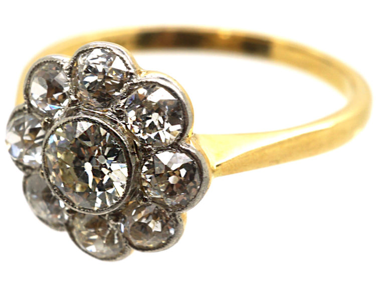 Edwardian 18ct Gold & Platinum Large Diamond Daisy Cluster Ring