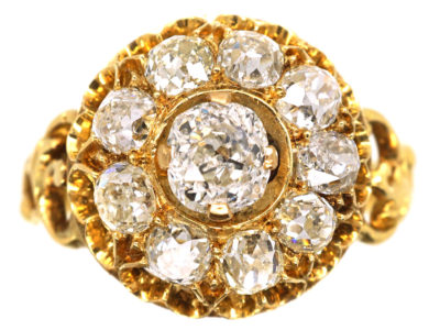 Victorian 18ct Gold & Diamond Large Cluster Ring