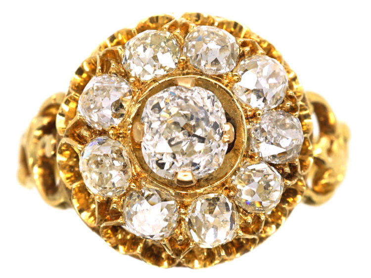 Victorian 18ct Gold & Diamond Large Cluster Ring