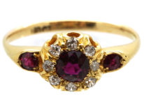 Edwardian 18ct Gold, Ruby & Diamond Cluster Ring