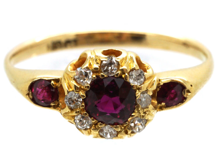 Edwardian 18ct Gold, Ruby & Diamond Cluster Ring