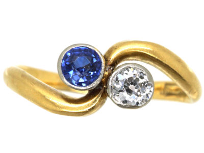 Edwardian 18ct Gold, Sapphire & Diamond Crossover Ring